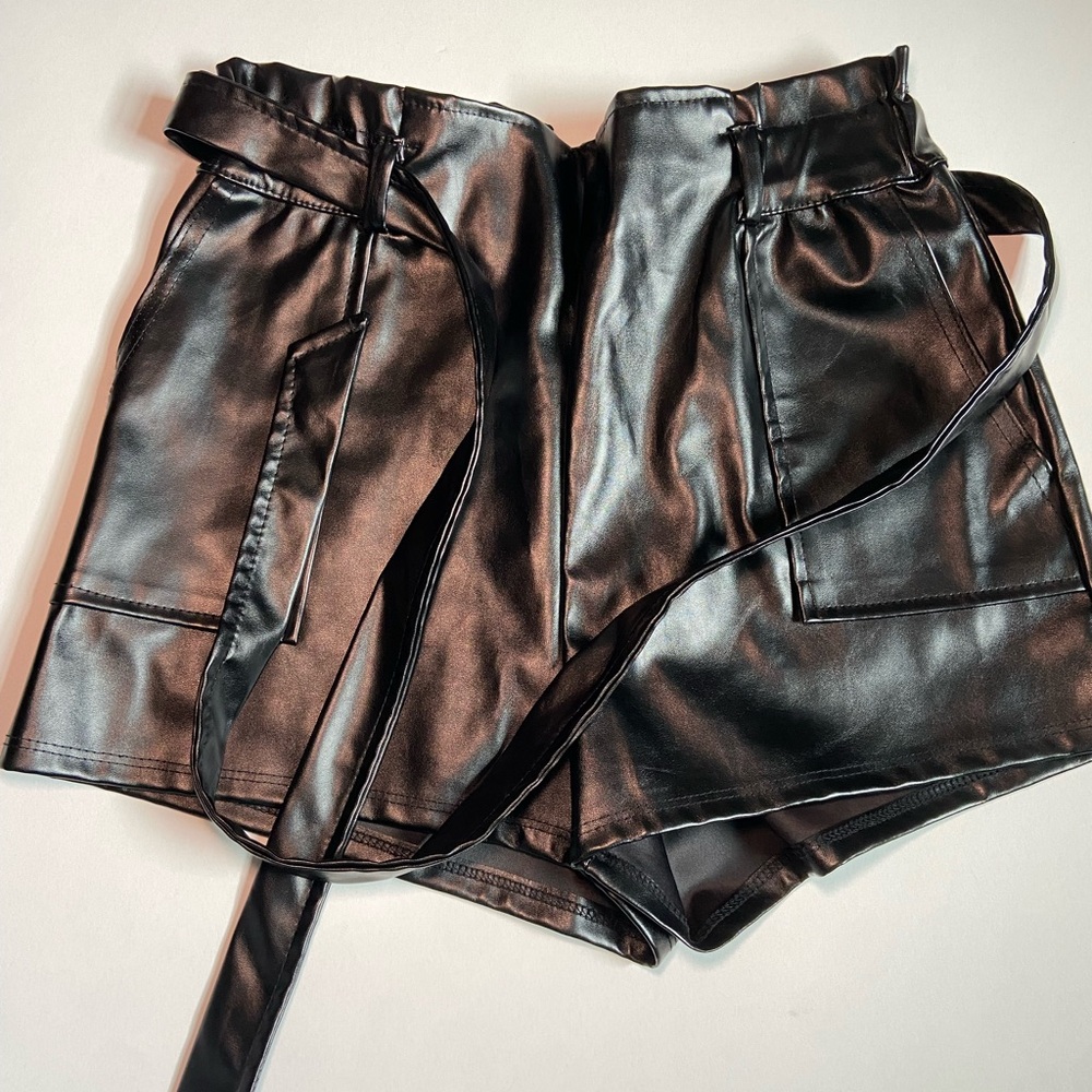Windsor High Waist Black Faux Leather Shorts